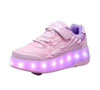 Surwin Chaussures avec roulettes Fille Garçon, Chaussures Skateboard Enfant avec Roues Arrière Rétractables, Boucle en Nylon Basket à roulettes Respirant Sneakers Roller (Rose,35)