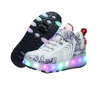 Surwin Chaussures avec roulettes Fille Garçon, Chaussures Skateboard Enfant avec Roues Arrière Rétractables, Boucle en Nylon Basket à roulettes Respirant Sneakers Roller (Blanc D,37)