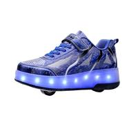Surwin Chaussures avec roulettes Fille Garçon, Chaussures Skateboard Enfant avec Roues Arrière Rétractables, Boucle en Nylon Basket à roulettes Respirant Sneakers Roller (Bleu A,33)