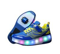Surwin Chaussures avec roulettes Fille Garçon, Chaussures Skateboard Enfant avec Roues Arrière Rétractables, Basket à roulettes Boucle en Nylon Respirant Sneakers Roller (Bleu foncé G,35)