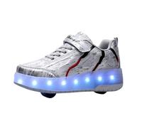 Surwin Chaussures avec roulettes Fille Garçon, Chaussures Skateboard Enfant avec Roues Arrière Rétractables, Boucle en Nylon Basket à roulettes Respirant Sneakers Roller (Argent A,39)