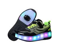 Surwin Chaussures avec roulettes Fille Garçon, Chaussures Skateboard Enfant avec Roues Arrière Rétractables, Basket à roulettes Boucle en Nylon Respirant Sneakers Roller (Noir G,31)