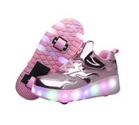 Surwin Chaussures avec roulettes Fille Garçon, Chaussures Skateboard Enfant avec Roues Arrière Rétractables, Boucle en Nylon Basket à roulettes Respirant Sneakers Roller (Rosa C,38)