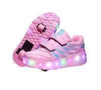 Surwin Chaussures avec roulettes Fille Garçon, Chaussures Skateboard Enfant avec Roues Arrière Rétractables, Boucle en Nylon Basket à roulettes Respirant Sneakers Roller (Rose B,32)