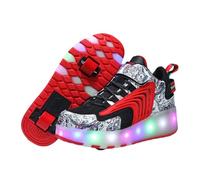 Surwin Chaussures avec roulettes Fille Garçon, Chaussures Skateboard Enfant avec Roues Arrière Rétractables, Boucle en Nylon Basket à roulettes Respirant Sneakers Roller (Rouge D,34)