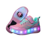 Surwin Chaussures avec roulettes Fille Garçon, Chaussures Skateboard Enfant avec Roues Arrière Rétractables, Basket à roulettes Boucle en Nylon Respirant Sneakers Roller (Rose G,39)