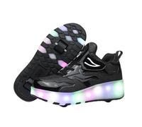 Surwin Chaussures avec roulettes Fille Garçon, Chaussures Skateboard Enfant avec Roues Arrière Rétractables, Boucle en Nylon Basket à roulettes Respirant Sneakers Roller (Schwarz C,30)