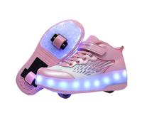 Surwin Chaussures avec roulettes Fille Garçon, Chaussures Skateboard Enfant avec Roues Arrière Rétractables, Basket à roulettes Boucle en Nylon Respirant Sneakers Roller (Rose E,36)