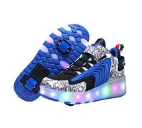 Surwin Chaussures avec roulettes Fille Garçon, Chaussures Skateboard Enfant avec Roues Arrière Rétractables, Boucle en Nylon Basket à roulettes Respirant Sneakers Roller (Bleu D,33)