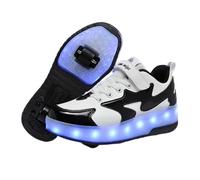 Surwin Chaussures avec roulettes Fille Garçon, Chaussures Skateboard Enfant avec Roues Arrière Rétractables, Boucle en Nylon Basket à roulettes Respirant Sneakers Roller (Noir + Blanc,33)