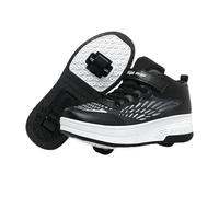 Surwin Chaussures roulettes Enfant, Chaussures de Skateboard Mi-Montante Fille Garçon avec Roues Arrière Rétractables, Boucle en Nylon Basket à roulettes Sneakers Roller Respirant (Noir,36)