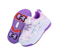 Surwin Chaussures roulettes Enfant, Motif d'amour Quatre Roues Chaussures de Skateboard Fille Garçon avec Roues Arrière Rétractables, Basket à roulettes Sneakers Roller (Violet,31)
