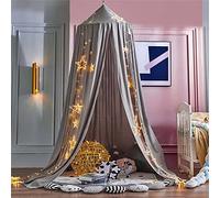 Surwin Ciel de Lit pour Bébé Enfants, Moustiquaire Ronde Rideau Baldaquin Dôme Princesse Tente de Lit, Dressing Maison de Lecture Maison de Jeux Décoration Chambre d'enfant Filles - Gris