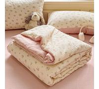 Surwin Couette Été Réversible en Microfibre Couvre Lit Matelassé 200x230cm Parure de Lit 2 Personnes Couette Fine et Légère sans Housse avec 2 Taies d'oreiller et 1 Drap Plat (Fleurs Roses 4)