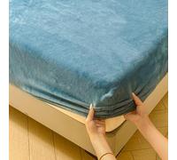 Surwin Couleur Unie Drap Housse avec Bonnet 25 cm, Flanelle Draps Housses Doux, Surmatelas Ajustable, Housse Matelas Doux pour la Peau, Protege Matelas avec Une Rebord Élastique (Bleu,180x200cm)