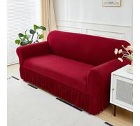 Surwin Couleur Unie Housse de Canapé 1 2 3 4 Place avec Accoudoirs et Jupe Extensible Protection Canapé Chat Chien Housse canapé Lavable Housse de Protection Antidérapant (Rouge vin,1 Places)