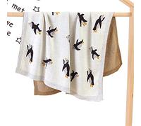 Surwin Couverture Bébé en Tricot, Couvertures Tissée de Moelleuses, Naissance Literie Bébé Chaud Hiver Gigoteuses d?emmaillotage pour Enfant Fille Garçon (80x100cm,Pingouin Beige)