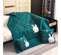 Surwin Couverture de Voyage et Oreiller 2 en 1, Mignon Lapin Couvre-lit d'été Couleur Unie Convertible en Coussin, Édredon Léger Adapté aux Voitures, Bureaux et Avions (150x190cm,Vert Foncé)