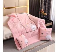 Surwin Couverture de Voyage et Oreiller 2 en 1, Mignon Lapin Couvre-lit d'été Couleur Unie Convertible en Coussin, Édredon Léger Adapté aux Voitures, Bureaux et Avions (150x190cm,Rose Clair)