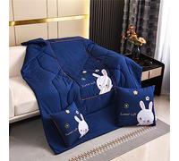 Surwin Couverture de Voyage et Oreiller 2 en 1, Mignon Lapin Couvre-lit d'été Couleur Unie Convertible en Coussin, Édredon Léger Adapté aux Voitures, Bureaux et Avions (150x190cm,Bleu Saphir)