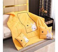 Surwin Couverture de Voyage et Oreiller 2 en 1, Mignon Lapin Couvre-lit d'été Couleur Unie Convertible en Coussin, Édredon Léger Adapté aux Voitures, Bureaux et Avions (105x150cm,Jaune)
