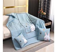 Surwin Couverture de Voyage et Oreiller 2 en 1, Mignon Lapin Couvre-lit d'été Couleur Unie Convertible en Coussin, Édredon Léger Adapté aux Voitures, Bureaux et Avions (105x150cm,Bleu Clair)