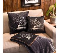 Surwin Couverture en Flanelle et Oreiller 2 en 1, Couverture de Voyage, Plaids Imprimé Renne Super Douce, Convertible en Coussin, Adapté aux Voitures, Bureaux, Avions (110x150cm,Rêve)