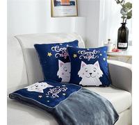 Surwin Couverture et Oreiller de Voyage 2 en 1 Couvertureen Flanelle Super Doux et Chaud, Coussin de Transformation en Peluche Réversible, pour Voitures, Bureaux, Avions (Chaton,120x155cm)