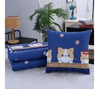 Surwin Couverture et Oreiller de Voyage 2 en 1, Couvre-lit d'été Convertible en Coussin, Courtepointe Léger Adapté au Sommeil en Voiture, au Bureau et en Avion (Chat Bleu,150x200cm)