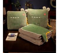 Surwin Couverture et Oreiller de Voyage 2 en 1, Impression de Animal Couvre-lit Convertible en Coussin, Courtepointe pour Sommeil en Voiture, Bureau et Avion (100x150cm,Crocodile)