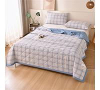 Surwin Couvre Lit Matelassé Motif à Carreaux Vintage Réversible Dessus de Lit en Microfibre Couvre Lit d'été Courtepointe Douce Légère et Respirante, Lavable en Machine (Violet Clair,180x200cm)