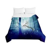 Surwin Couvre Lit Matelassé pour 1/2 Personnes,Impression Cheval 3D Dessus de Lit Réversible Couverture de Lit Doux Microfiber Jeté de Lit Couvre-lit Printemps Été (Cheval de forêt,200x230cm)