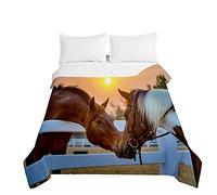 Surwin Couvre Lit Matelassé pour 1/2 Personnes,Impression Cheval 3D Dessus de Lit Réversible Couverture de Lit Doux Microfiber Jeté de Lit Couvre-lit Printemps Été (Cheval d'amour,220x240cm)