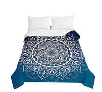 Surwin Couvre Lit Matelassé pour 1/2 Personnes, Imprimé Mandala 3D Dessus de Lit Réversible Couverture de Lit Doux Microfiber Jeté de Lit Couvre-lit Printemps Été (Paon Bleu,150x200cm)