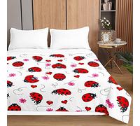 Surwin Couvre Lit Matelassé pour 1/2 Personnes, Imprimer Coccinelle 3D Dessus de Lit Réversible Couverture de Lit Doux Microfiber Jeté de Lit Couvre-lit Printemps Été (220x240cm,Coeur)