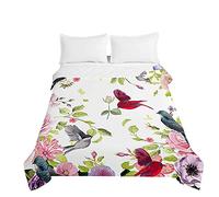 Surwin Couvre Lit Matelassé pour 1/2 Personnes,Motif Animal Oiseau 3D Dessus de Lit Réversible Couverture de lit Doux Microfiber Jeté de Lit Couvre-lit Printemps Été (Saison de Floraison,230x260cm)