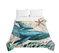 Surwin Couvre Lit Matelassé pour 1/2 Personnes, Motif Dauphin 3D Dessus de Lit Réversible Couverture de lit Doux Microfiber Jeté de Lit Couvre-lit Printemps Été (Créature rétro,220x240cm)