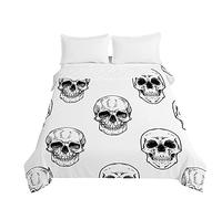 Surwin Couvre Lit Matelassé pour 1/2 Personnes, Motif de Crâne 3D Dessus de Lit Réversible Couverture de lit Doux Microfiber Jeté de Lit Couvre-lit Printemps Été (Crâne Blanc,200x230cm)