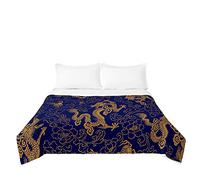 Surwin Couvre Lit Matelassé pour 1/2 Personnes, Motif Dragon 3D Dessus de Lit Réversible Couverture de lit Doux Microfiber Jeté de Lit Couvre-lit Automne Été (Dragon Chinois,220x240cm)