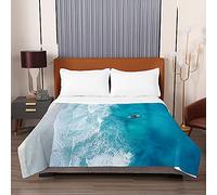 Surwin Couvre Lit Matelassé pour 1/2 Personnes, Paysage de Bord de Mer 3D Dessus de Lit Réversible Couverture de lit Doux Microfiber Jeté de Lit Couvre-lit Automne (Bateau,150x200cm)