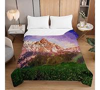 Surwin Couvre Lit Matelassé pour 1/2 Personnes,Peinture de Paysage 3D Dessus de Lit Réversible Couverture de Lit Doux Microfiber Jeté de Lit Couvre-lit Printemps Été (Montagne Verte,180x220cm)