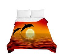 Surwin Couvre Lit Matelassé pour 1/2 Personnes, Réversible Imprimé Animal Dauphin 3D Dessus de Lit Couverture de Lit Doux Microfiber Jeté de Lit Couvre-lit Printemps Été (Lever du Soleil,220x240cm)