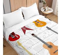 Surwin Couvre Lit Matelassé pour 1/2 Personnes, Réversible Imprimé Dessus de Lit Guitare Musique 3D Couverture de Lit Doux Microfiber Jeté de Lit Couvre-lit Printemps Été (Beth,220x240cm)