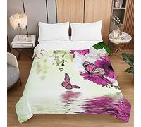 Surwin Couvre Lit Matelassé pour 1/2 Personnes,Réversible Imprimé Insecte 3D Papillon Dessus de Lit Couverture de Lit Doux Microfiber Jeté de Lit Couvre-lit Printemps Été (l'eau du lac,220x240cm)