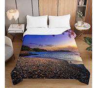 Surwin Couvre Lit Matelassé pour 1 ou 2 Personnes, Réversible Imprimé 3D Plage Paysage Dessus de Lit Couverture de Lit Doux Microfiber Jeté de Lit Couvre-lit Printemps Été (Bord de mer,180x220cm)