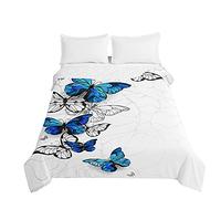 Surwin Couvre Lit Matelassé pour 1 ou 2 Personnes, Réversible Imprimé Dessus de Lit Couverture de lit Doux Microfiber Jeté de Lit Couvre-lit Printemps Été (Papillon,200x230cm)