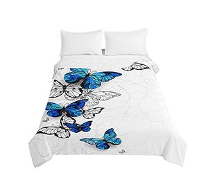 Surwin Couvre Lit Matelassé pour 1 ou 2 Personnes, Réversible Imprimé Dessus de Lit Couverture de lit Doux Microfiber Jeté de Lit Couvre-lit Printemps Été (Papillon,200x230cm)
