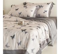 Surwin Couvre Lit Satin Dessus de Lit Doux et Soyeux Motif Floral Papillon Couvre Lit Matelassé été Réversible Courtepointe de Soie Polyester Légère pour 2 Personnes (Gris,200x230cm)