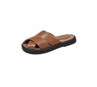 Surwin Cuir Mules et Sabots Femme, Chaussons Mules Femme Été Pantoufles Sabot Respirant Antidérapant Sandales Été Confortable Chaussure de Tous Les Jours pour Extérieur Intérieur (Marron,35)