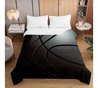 Surwin Dessus de Lit Matelassé pour Enfants Imprimé éléments de Basket-Ball Couvre Lit en Microfibre Léger Réversible Courtepointe d'été Couverture de Lit Jete de Lit (150x200cm,Noir)